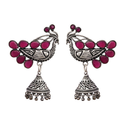 ChandMor- Silver Brass Pearl jhumka earrings (Peacock)