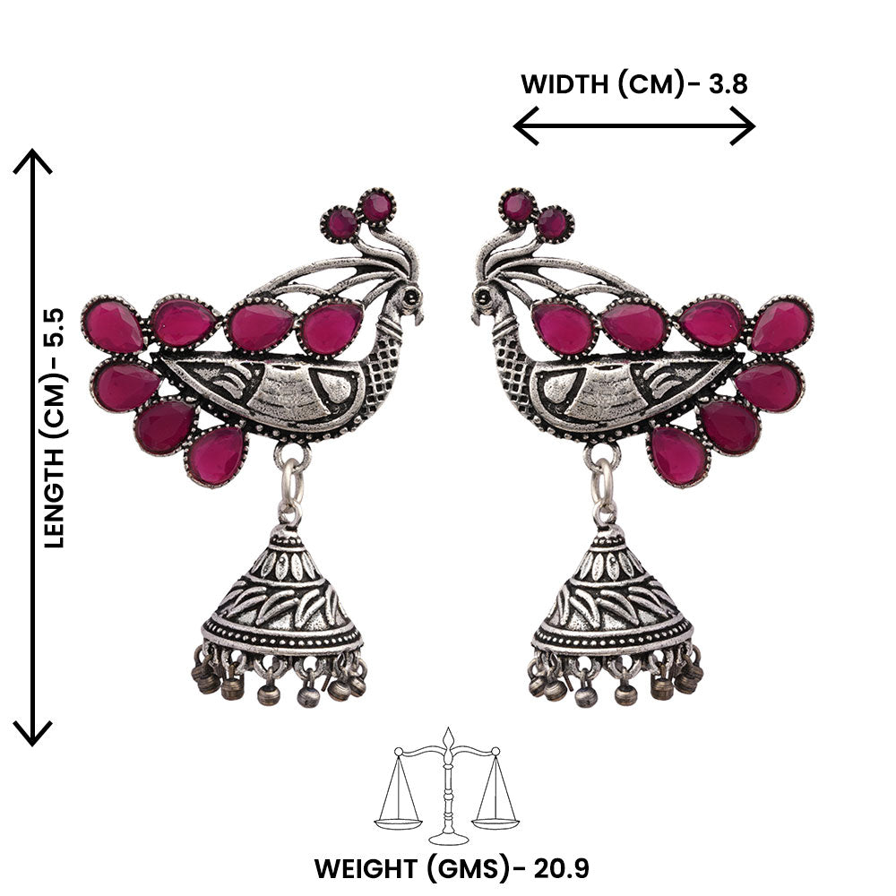 ChandMor- Silver Brass Pearl jhumka earrings (Red)