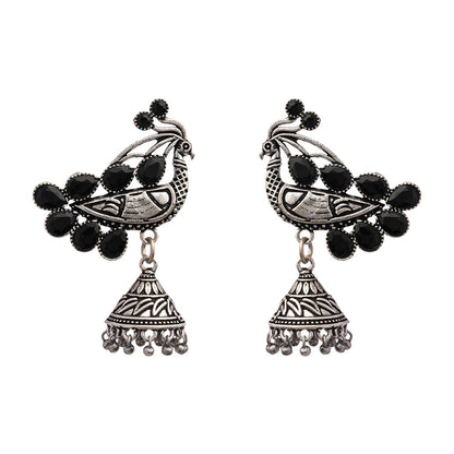 ChandMor- Silver Brass Pearl jhumka earrings (Black)