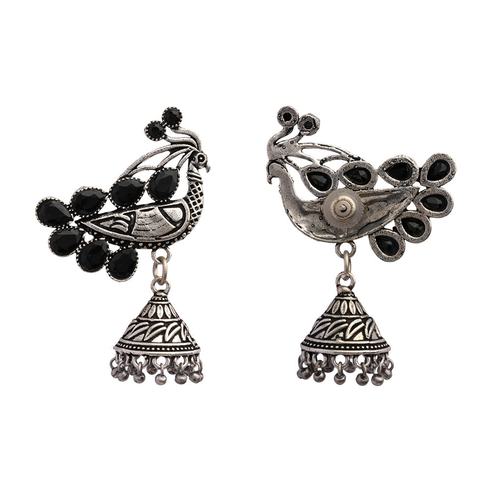 ChandMor- Silver Brass Pearl jhumka earrings (Black)