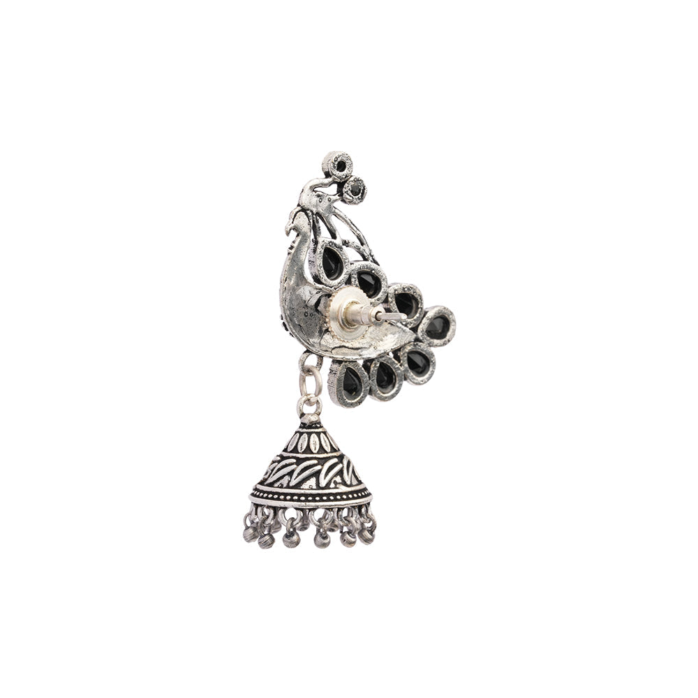 ChandMor- Silver Brass Pearl jhumka earrings (Black)