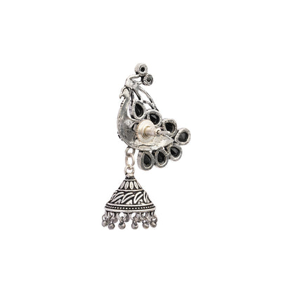 ChandMor- Silver Brass Pearl jhumka earrings (Black)