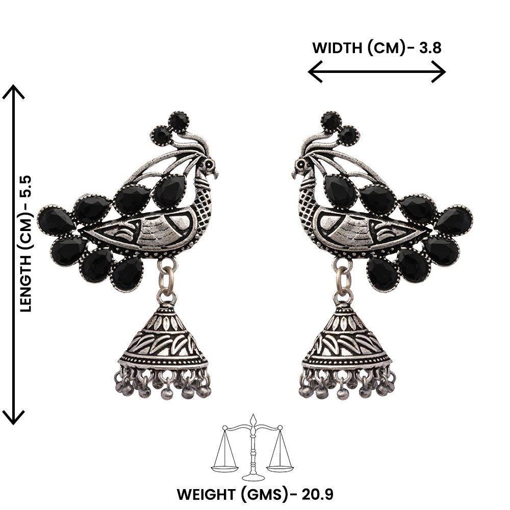 ChandMor- Silver Brass Pearl jhumka earrings (Black)