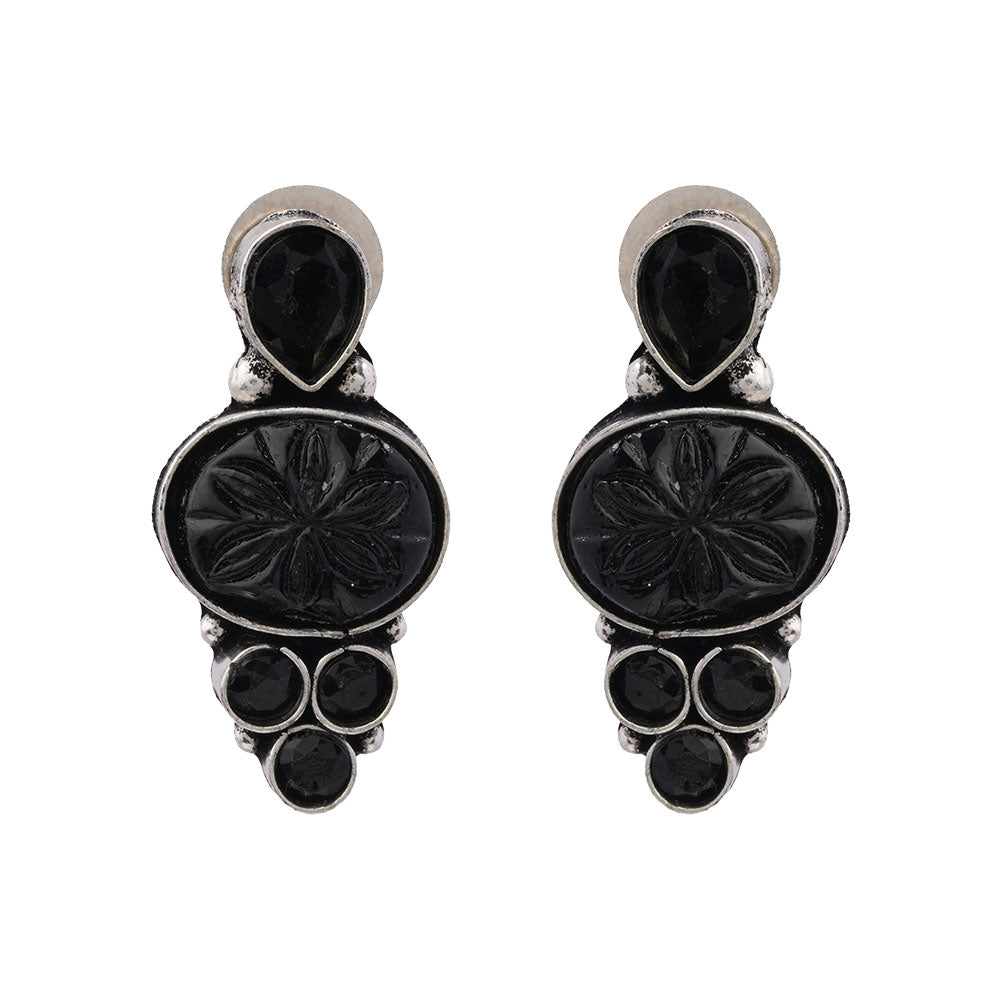 ShilpaRatna – Stone-Studded Brass Stud Earrings (Black)