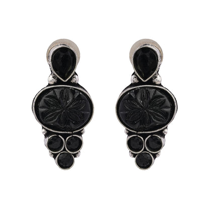 ShilpaRatna – Stone-Studded Brass Stud Earrings (Black)