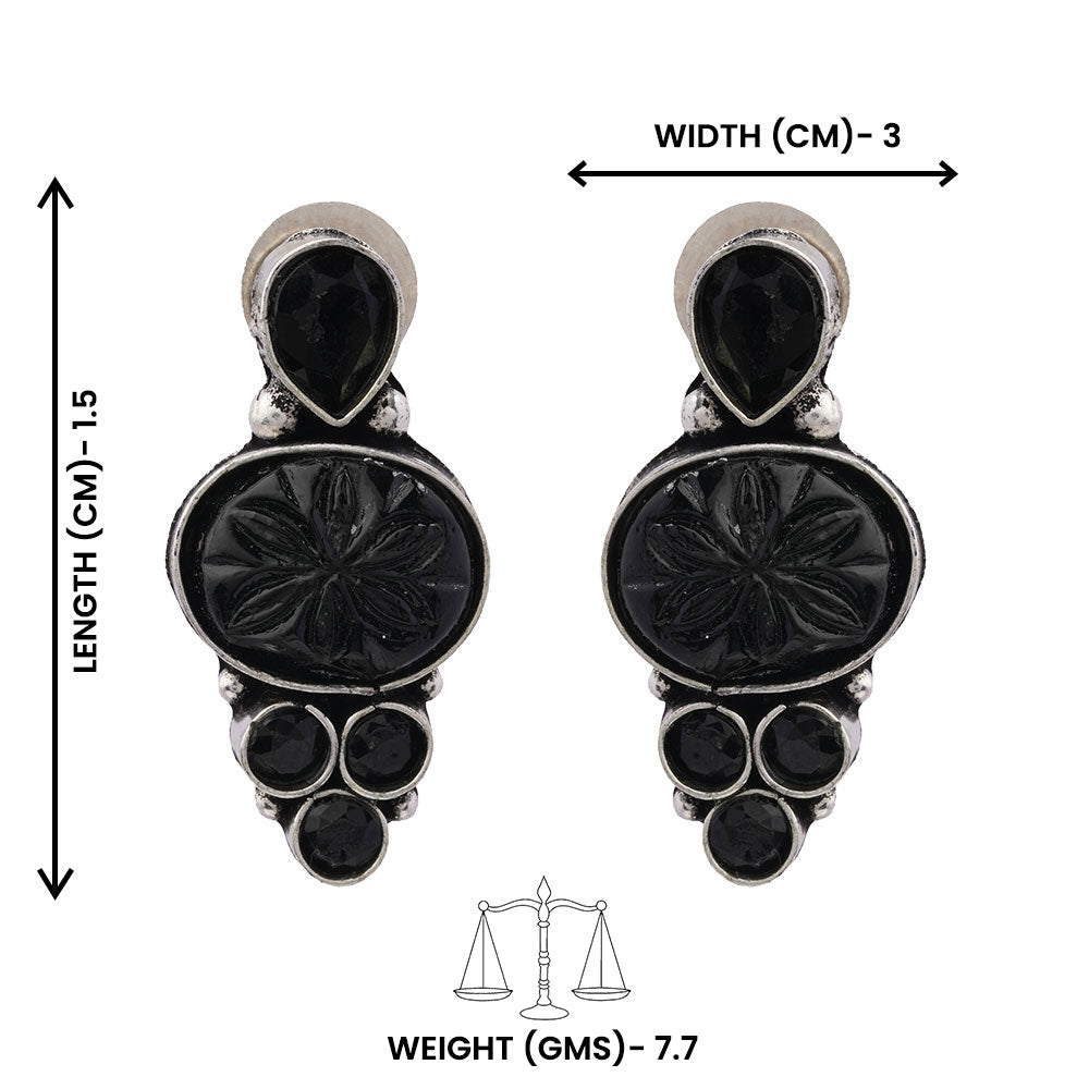 ShilpaRatna – Stone-Studded Brass Stud Earrings (Black)