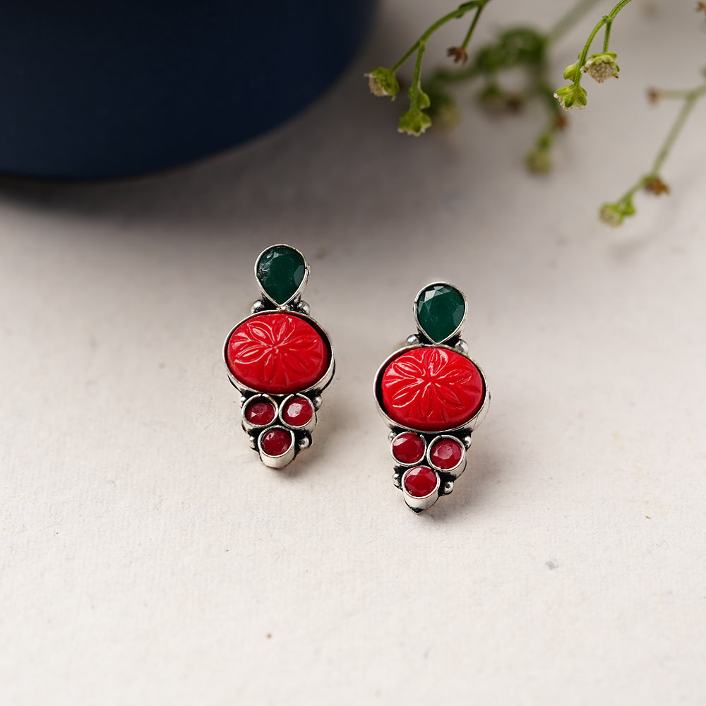 ShilpaRatna- Brass Stone-Studded stud earrings(Red)