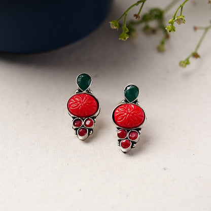 ShilpaRatna- Brass Stone-Studded stud earrings(Red)