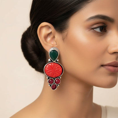 ShilpaRatna- Brass Stone-Studded stud earrings(Red)