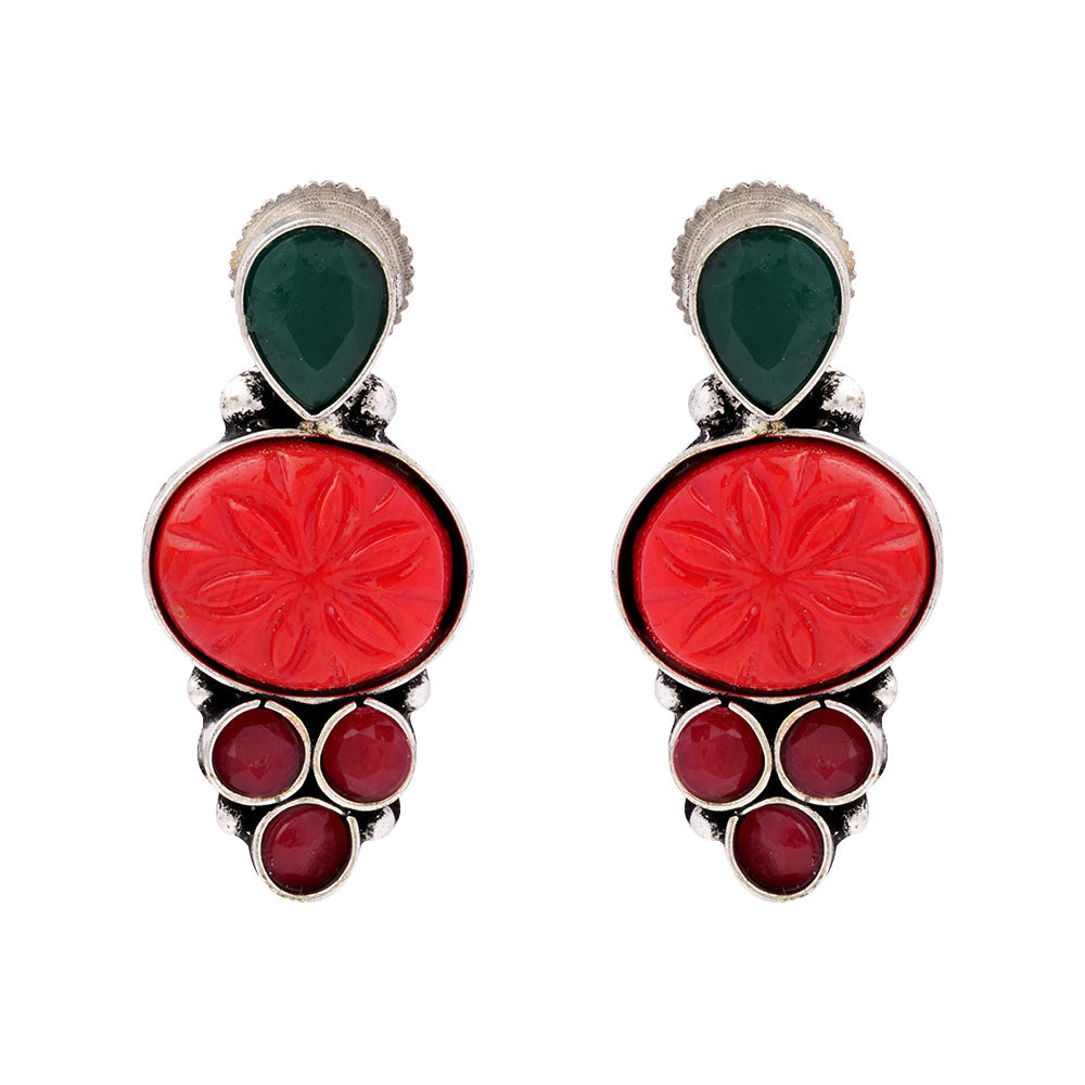 ShilpaRatna- Brass Stone-Studded stud earrings(Red)