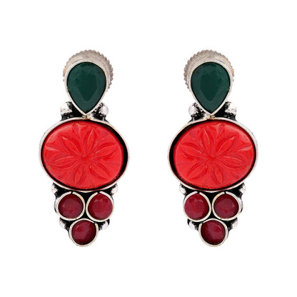 ShilpaRatna- Brass Stone-Studded stud earrings(Red)