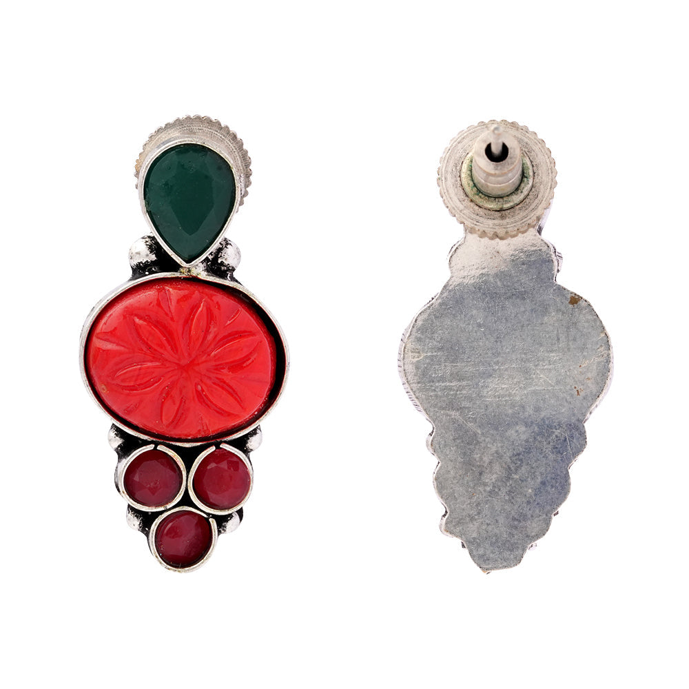 ShilpaRatna- Brass Stone-Studded stud earrings(Red)