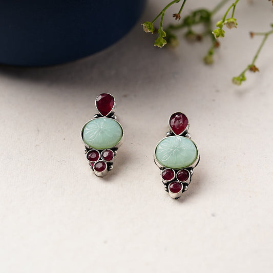 ShilpaRatna- Brass Stone-Studded stud earrings(Green)