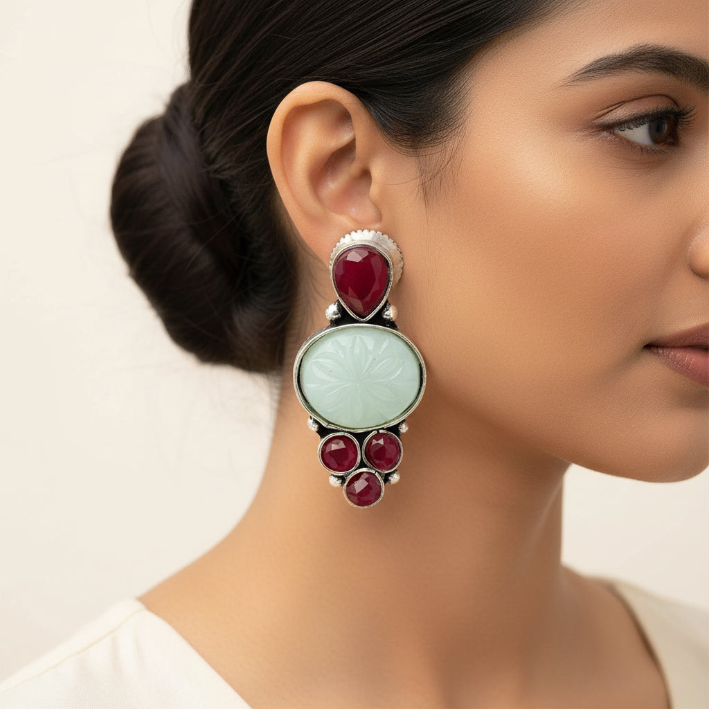 ShilpaRatna- Brass Stone-Studded stud earrings(Green)