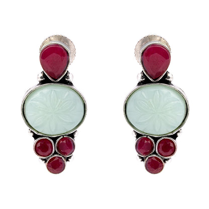 ShilpaRatna- Brass Stone-Studded stud earrings(Green)
