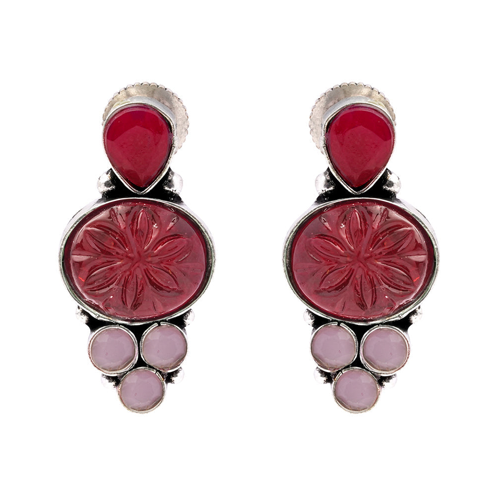 ShilpaRatna- Brass Stone-Studded stud earrings(Wine red)