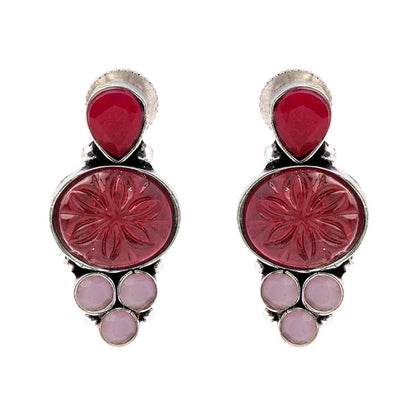 ShilpaRatna- Brass Stone-Studded stud earrings(Wine red)