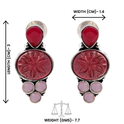 ShilpaRatna- Brass Stone-Studded stud earrings(Wine red)