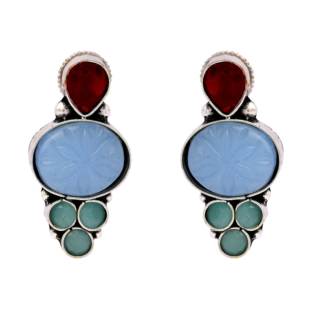 ShilpaRatna- Brass Stone-Studded stud earrings(Sky Blue)