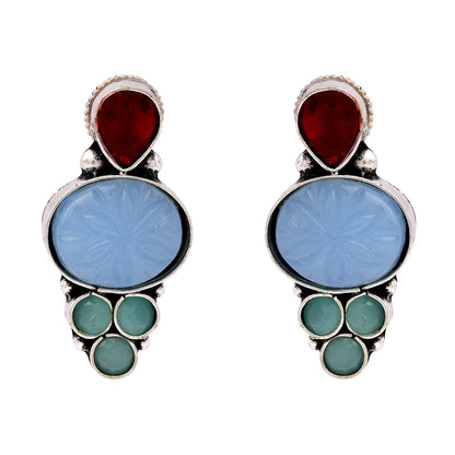 ShilpaRatna- Brass Stone-Studded stud earrings(Sky Blue)
