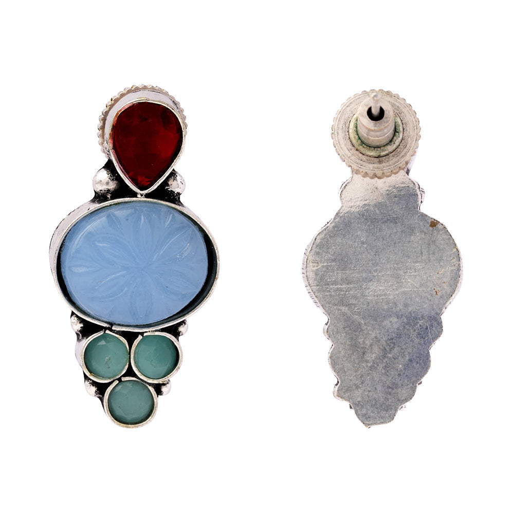 ShilpaRatna- Brass Stone-Studded stud earrings(Sky Blue)