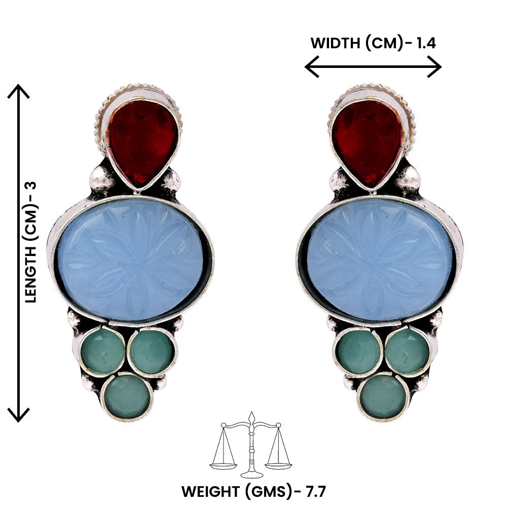 ShilpaRatna- Brass Stone-Studded stud earrings(Sky Blue)