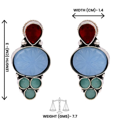 ShilpaRatna- Brass Stone-Studded stud earrings(Sky Blue)