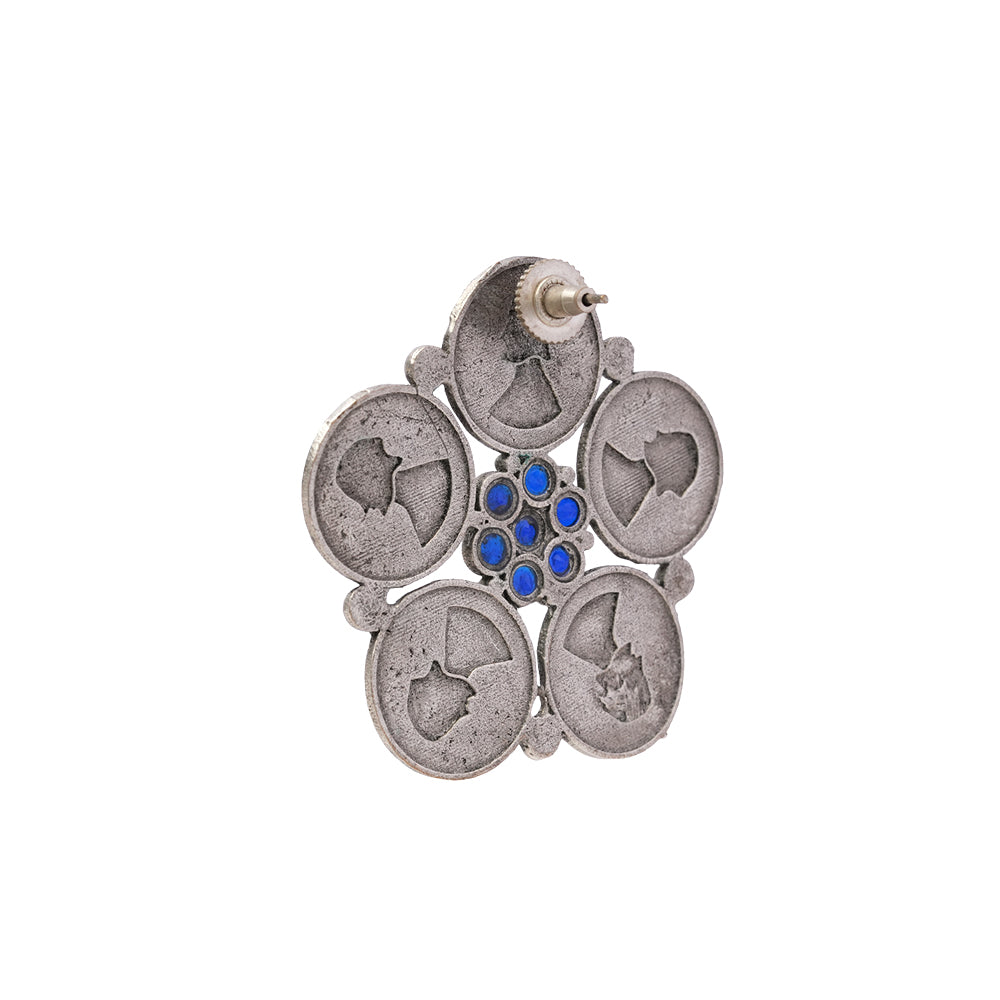MudraPushp- Silver Brass Oxidised Stud Earrings(Blue)