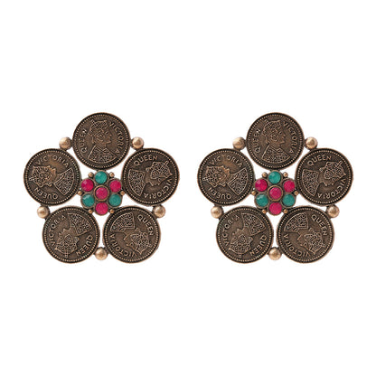 MudraPushp- Silver Brass Oxidised Stud Earrings(Multicolored)