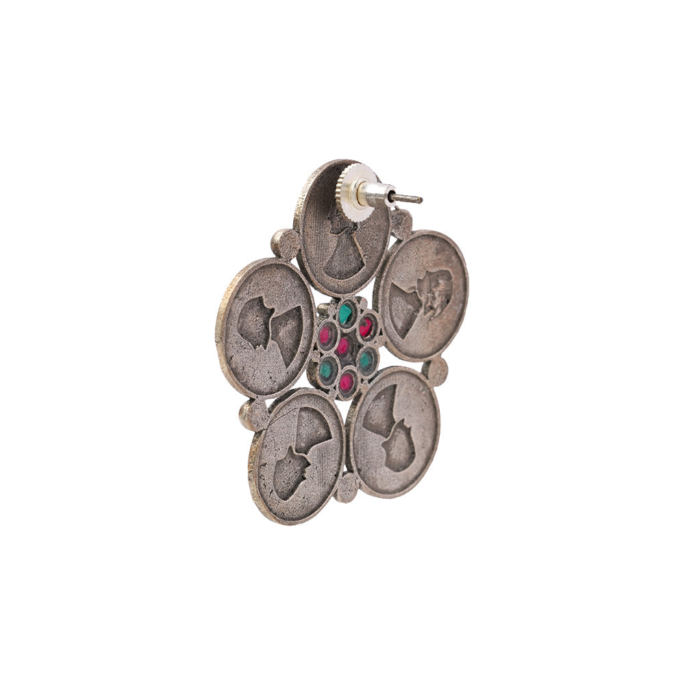 MudraPushp- Silver Brass Oxidised Stud Earrings(Multicolored)