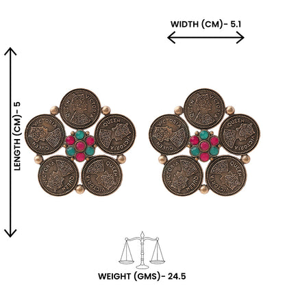 MudraPushp- Silver Brass Oxidised Stud Earrings(Multicolored)