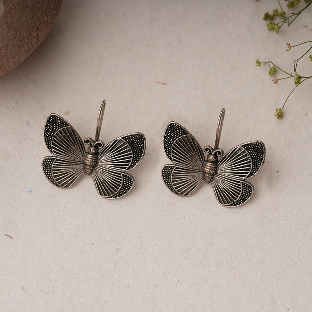 Pankhuri- Silver Brass Oxidised Stud Earrings