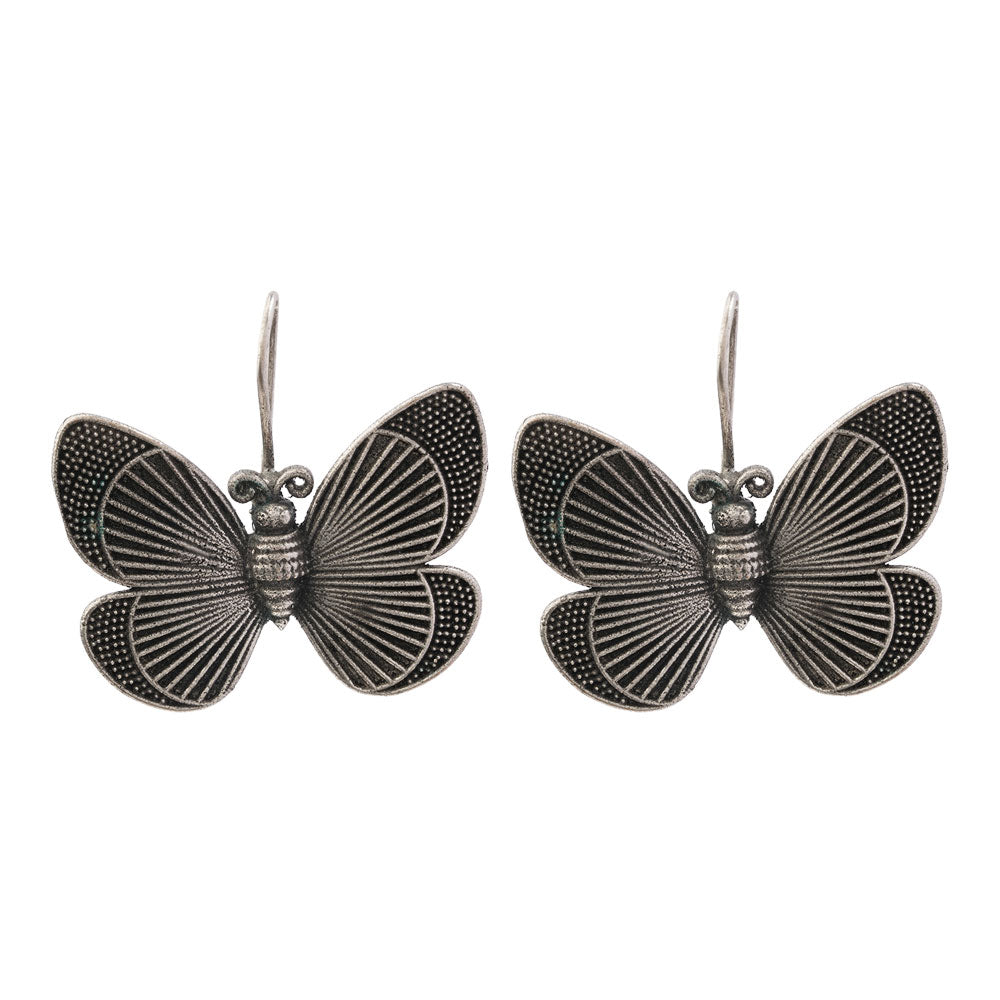 Pankhuri- Silver Brass Oxidised Stud Earrings