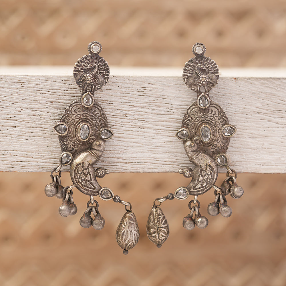 Darpan- Silver Brass Oxidisd dangler earrings