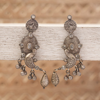 Darpan- Silver Brass Oxidisd dangler earrings