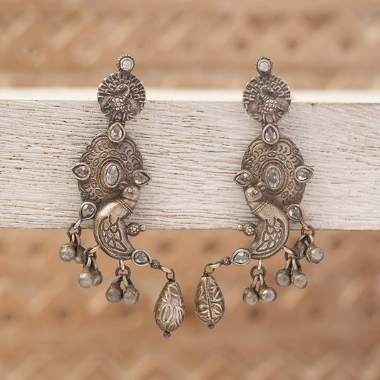 Darpan- Silver Brass Oxidisd dangler earrings