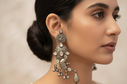 Darpan- Silver Brass Oxidisd dangler earrings