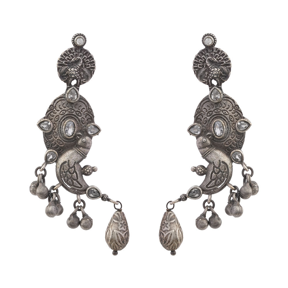 Darpan- Silver Brass Oxidisd dangler earrings