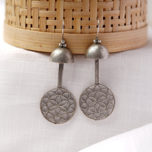 Ghantika- Silver Brass Oxidised dangler earrings