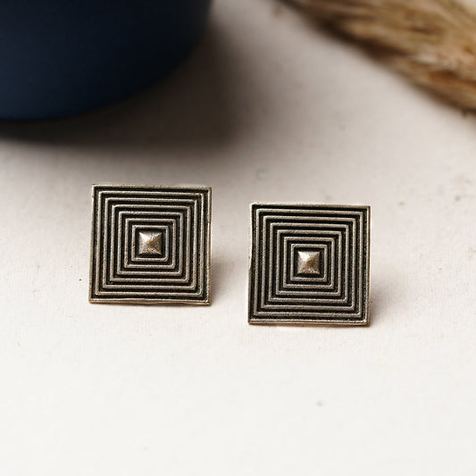 Chaukor- Silver Brass Oxidised stud earrings