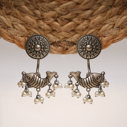 Jalpari- Silver Brass Pearl dangler earrings