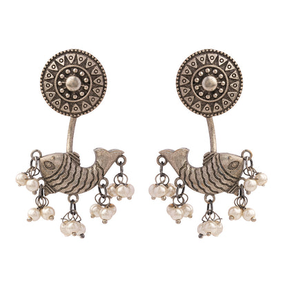 Jalpari- Silver Brass Pearl dangler earrings
