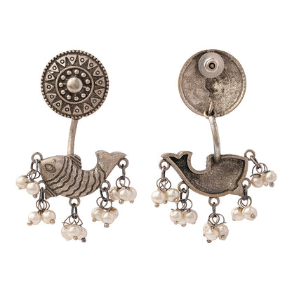 Jalpari- Silver Brass Pearl dangler earrings