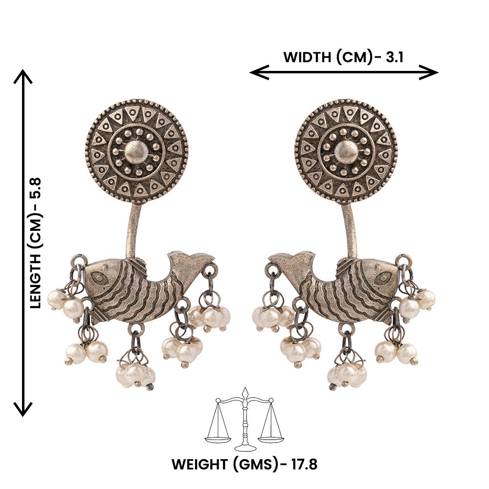 Jalpari- Silver Brass Pearl dangler earrings