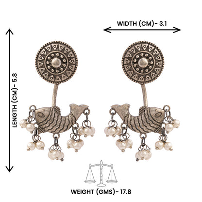 Jalpari- Silver Brass Pearl dangler earrings