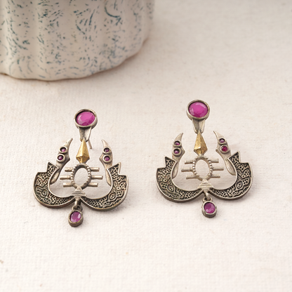 Shivangi- Silver Brass Oxidised dangler earrings