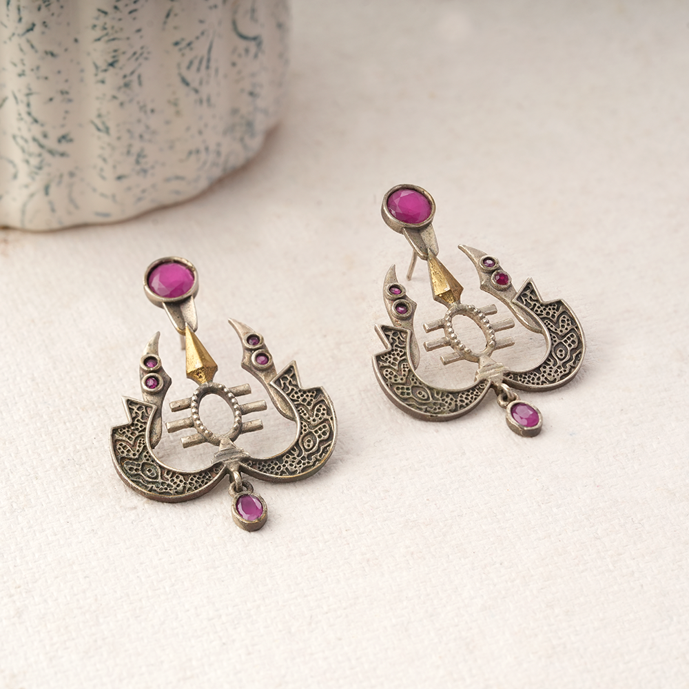 Shivangi- Silver Brass Oxidised dangler earrings