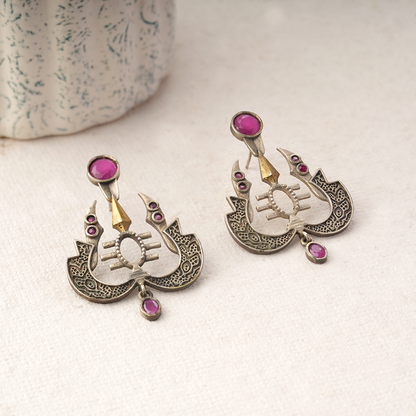 Shivangi- Silver Brass Oxidised dangler earrings