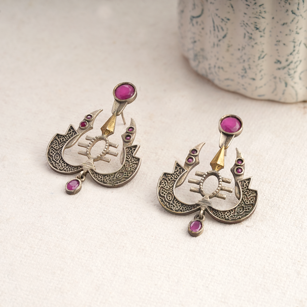 Shivangi- Silver Brass Oxidised dangler earrings