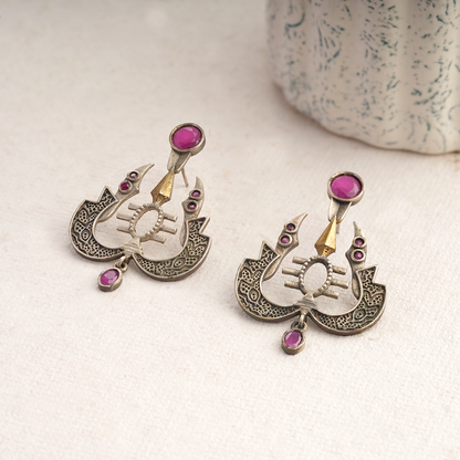 Shivangi- Silver Brass Oxidised dangler earrings